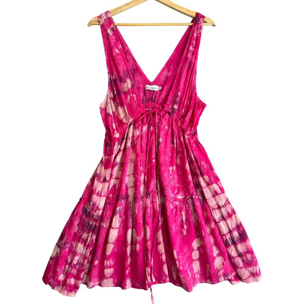 Revolve Tiare Hawaii Mini Dress O/S Pink Tie Dye Plunge Boho Resort Cover Up